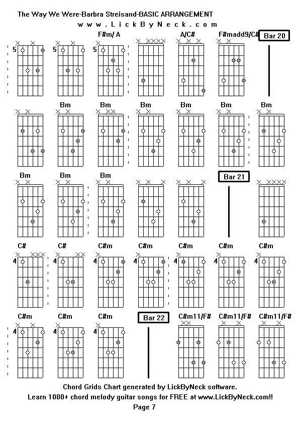 Chord Grids Chart of chord melody fingerstyle guitar song-The Way We Were-Barbra Streisand-BASIC ARRANGEMENT,generated by LickByNeck software.